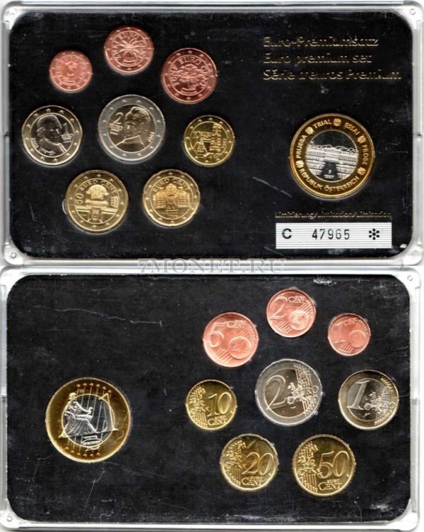 ЕВРО набор из 8-ми монет и жетона Австрия  в пластиковой упаковке