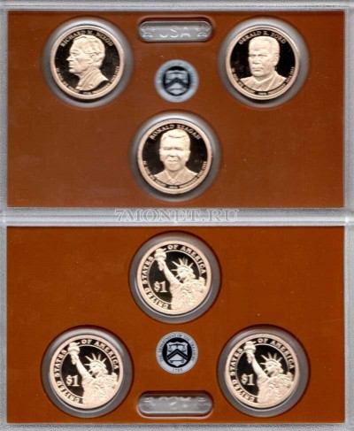 США набор из 3-х монет 1 доллар 2016 год президенты Proof