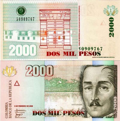 бона Колумбия 2000 песо 2006 год Франсиско де Паула Сантандер