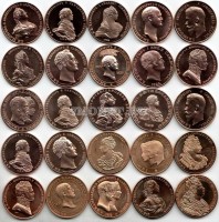 Набор из 25-ти монетовидных жетонов Императоры России, покрытие нордик голд