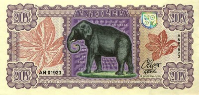 Бона Антилия 20 песо 2017 год Слон