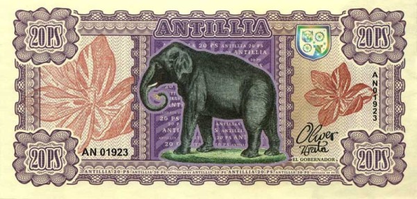 Бона Антилия 20 песо 2017 год Слон
