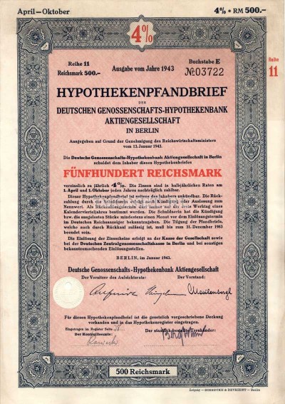 Германия Облигация Ипотека 4 % 500 Gm 1943