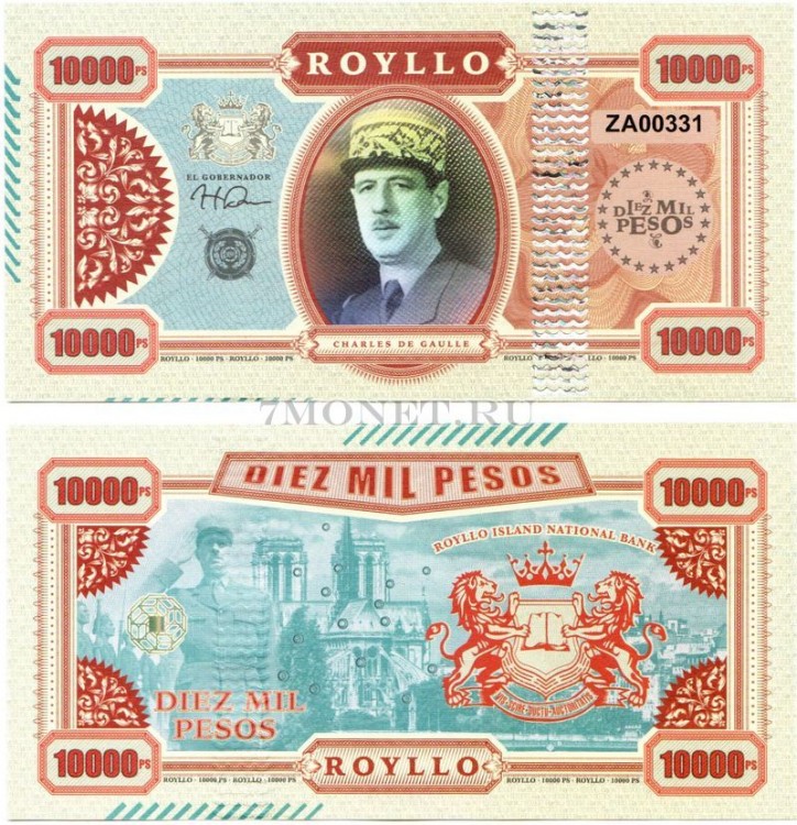 бона Ройлло 10000 песо 2019 год де Голль
