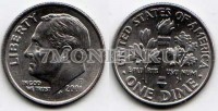 монета США 10 центов (дайм) 2001Р год