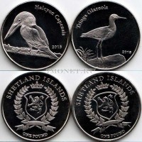 Шетландские острова набор из 2-х монет 1 фунт 2015 птицы Аистоклювый зимородок и Фифи