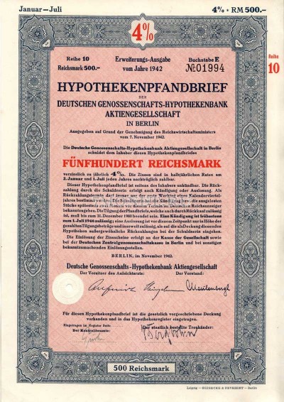 Германия Облигация Ипотека 4% 500 Gm 1942