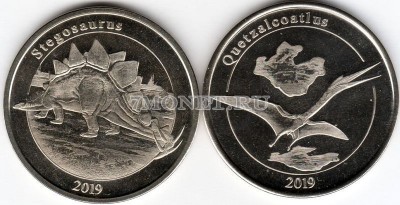 Майотта набор из 2-х монет 1 франк 2019 год Стегозавр и Кетцалькоатль
