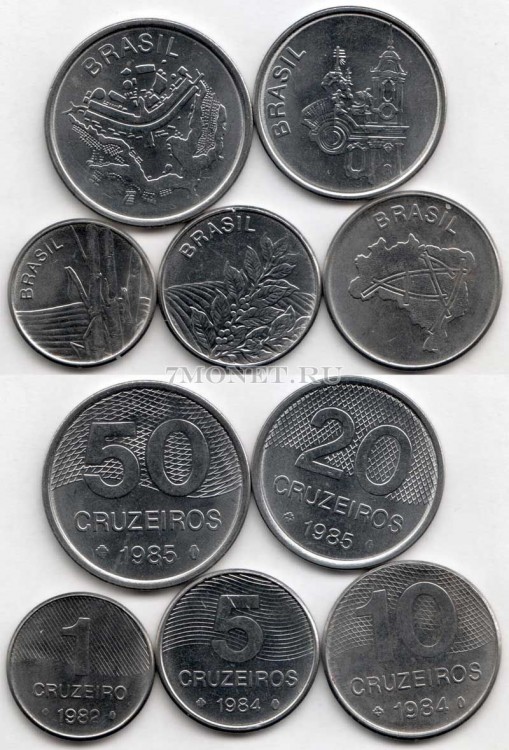 Бразилия набор из 5-ти монет 1980 - 1985 год