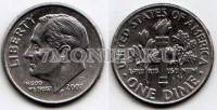монета США 10 центов (дайм) 2002Р год