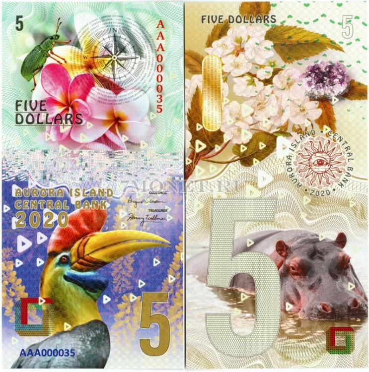 Бона Остров Аврора 5 долларов 2020 год - Флора и фауна