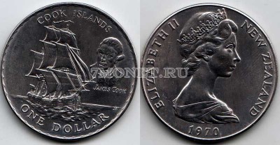 монета Новая Зеландия 1 доллар 1970 год Джемс Кук
