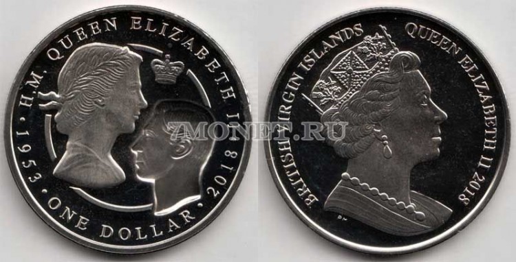 монета Виргинские острова 1 доллар 2018 год 65 лет коронации Елизаветы II