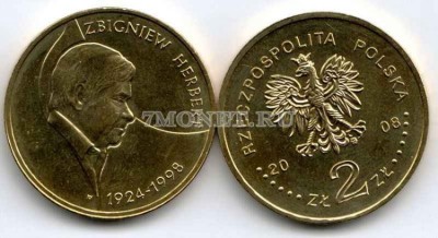 Польша 2 злотых 2008 год Збигнев Херберт