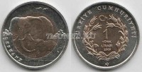 монета Турция 1 лира 2009 год слоны биметалл