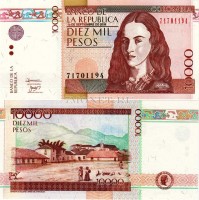 бона Колумбия 10000 песо 2001-2010 год Поликарпа Салавариета