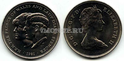 монета Великобритания 1 крона (25 новых пенсов) 1981 год свадьба наследника п...