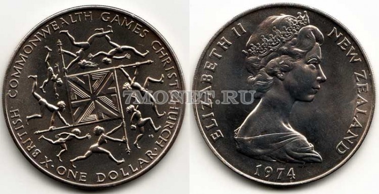 монета Новая Зеландия 1 доллар 1974 год X игры Содружества 1974 года в Крайстчерче