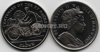 монета Остров Мэн 1 крона 2007 год 100-летие гонок