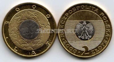 Польша 2 злотых 2000 год миллениум