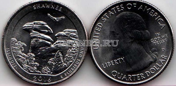 США 25 центов 2016D год штат Иллинойс, Национальный лес Шони, 31-й