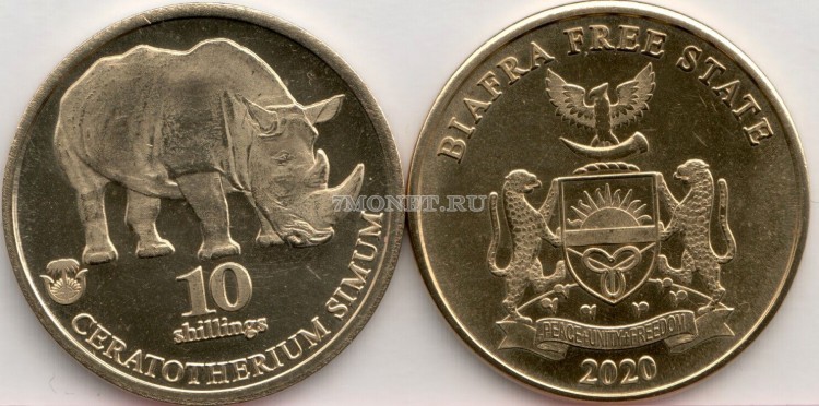 монета Биафра 10 шиллингов 2020 год Носорог