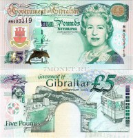 бона юбилейная Гибралтар 5 фунтов 2000 год Елизавета II миллениум