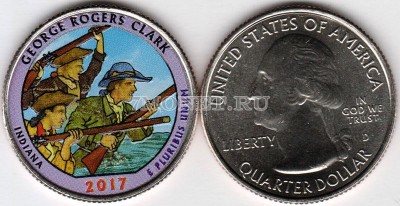 США 25 центов 2017 год штат Индиана Национальный исторический парк имени Дж. ...