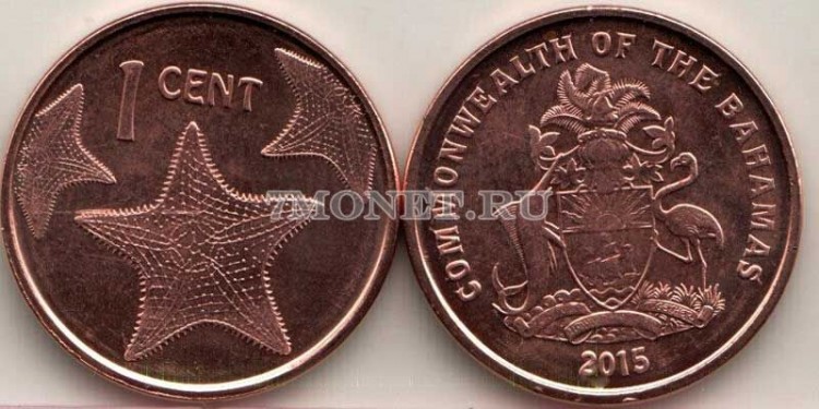 монета Багамы 1 цент 2015 год Морская звезда