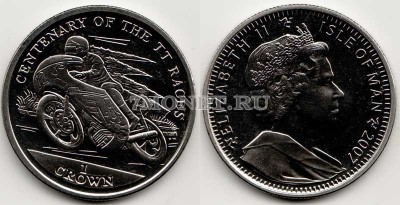 монета Остров Мэн 1 крона 2007 год 100-летие гонок на мотоцикле