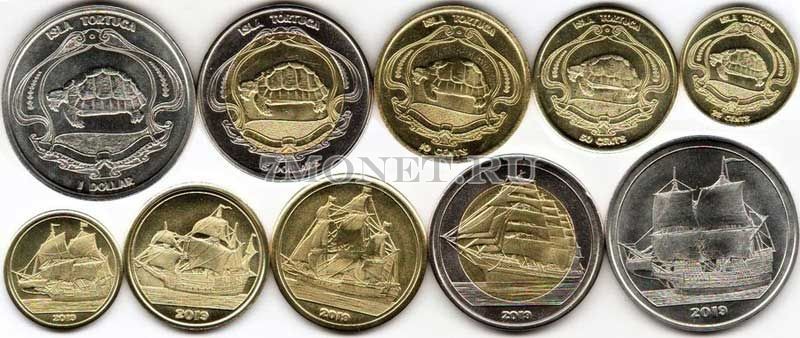 Тортуга набор из 5-ти монет 2019 год Корабли
