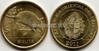 монета Уругвай 1 песо 2011 год броненосец-мулито
