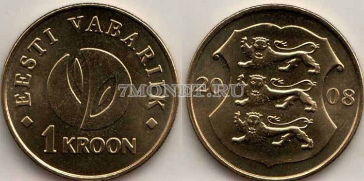 монета Эстония 1 крона 2008 год