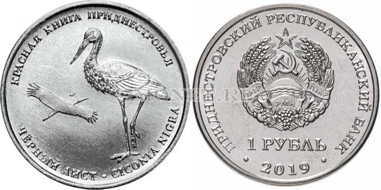 монета Приднестровье 1 рубль 2019 год Черный аист