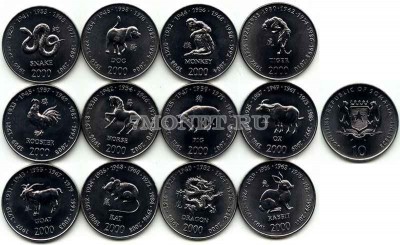 Сомали набор из 12 монет Лунный календарь 2000 год