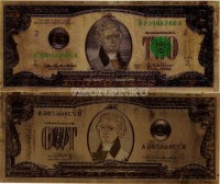 США 2 доллара сувенирная банкнота, металлизированный пластик