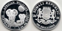 монета Сомали 100 шиллингов 2014 год слоны PROOF