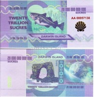 бона Остров Дарвина 20 000 000 000 000 сукре 2015 год золотая ракушка