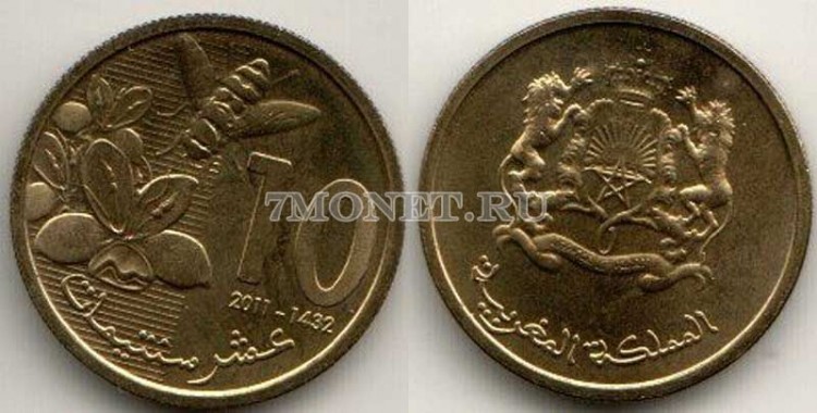 монета Марокко 10 сантимов 2011 год Пчела