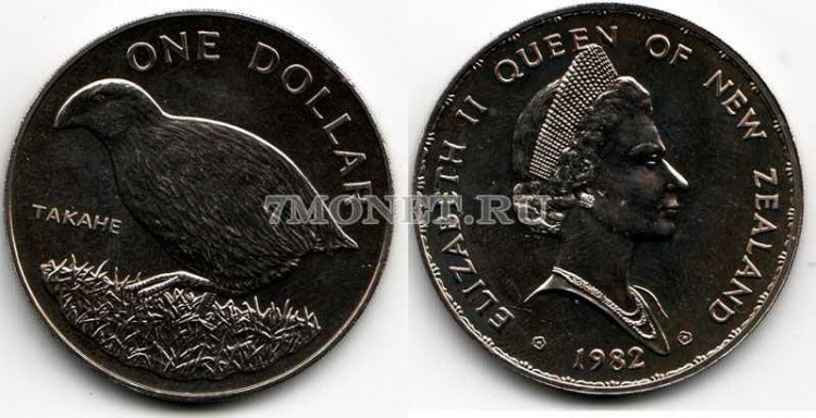 монета Новая Зеландия 1 доллар 1982 год Такахе, или бескрылая султанка
