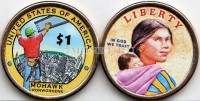 монета США 1 доллар 2015 год "Индеец племени мохоки", эмаль