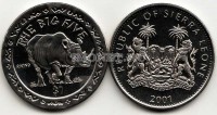монета Cьерра-Леоне 1 доллар 2001 год носорог