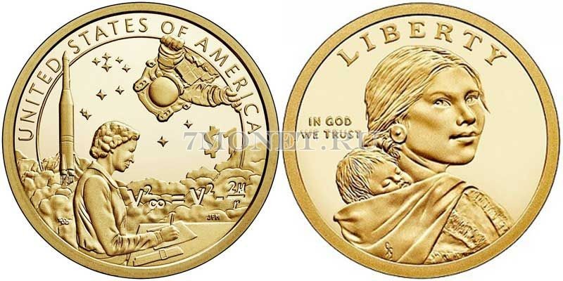 монета США 1 доллар 2019D год Сакагавея, серия Американские индейцы в космической программе США - Мэри Голда Росс