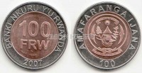 монета Руанда 100 франков 2007 год биметалл