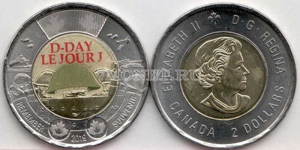 монета Канада 2 доллара 2019 год 75 лет высадке союзников в Нормандии (D-Day)
