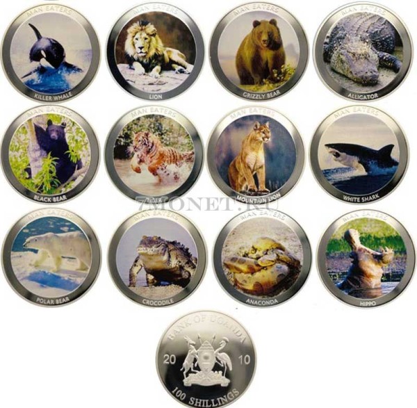 Уганда набор из 12-ти монет 100 шиллингов 2010 год Животные
