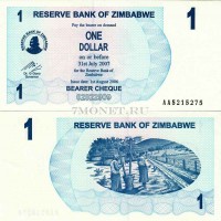 бона Зимбабве 1 доллар 2006 год чек на предъявителя до 31.07.07