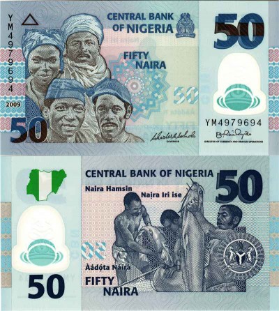бона Нигерия 50 найра 2009 год пластик