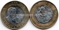 монета Мексика 20 песо 2010 год 20 лет с вручения Нобелевской премии по литературе мексиканскому поэту Октавио Пасу,  биметалл