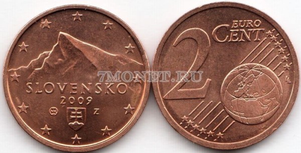 монета Словакия 2 евроцента 2009 год